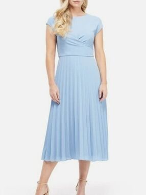 Maggy London Light Blue Pleated Midi Dress - Size 14